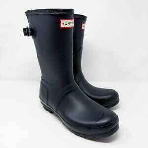 Hunter Matte Black Original Back Adjust Short Rain Boots Women's Size 8 Pull On